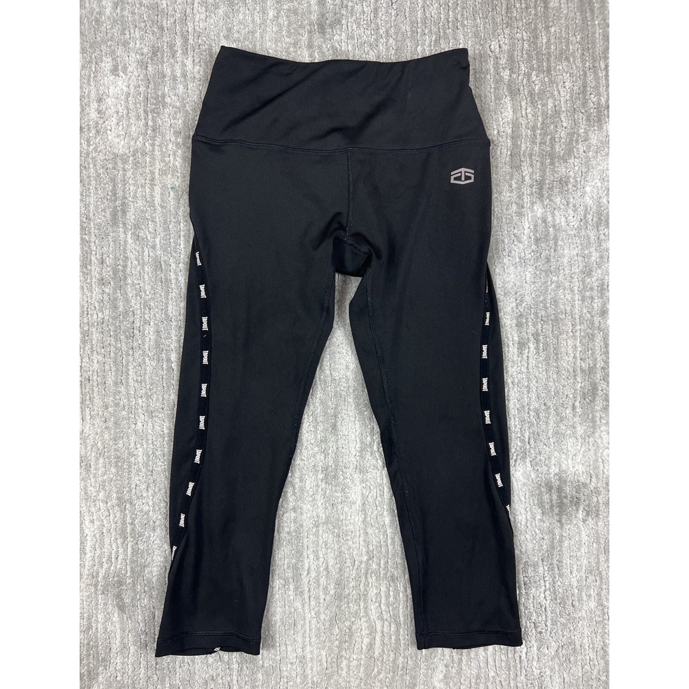 Tapout Leggings Womens Small Black WWE Cropped Athletic Branded Tape Side Logo